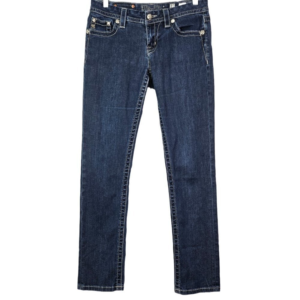 Miss Me Mid-Rise Easy Skinny Fleur De Lis Embellished Pocket Jean 27 JE8295ESR - Picture 2 of 12